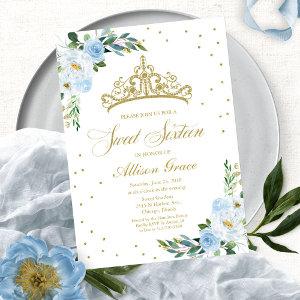 Sweet 16  Gold Tiara Dusty Blue Floral