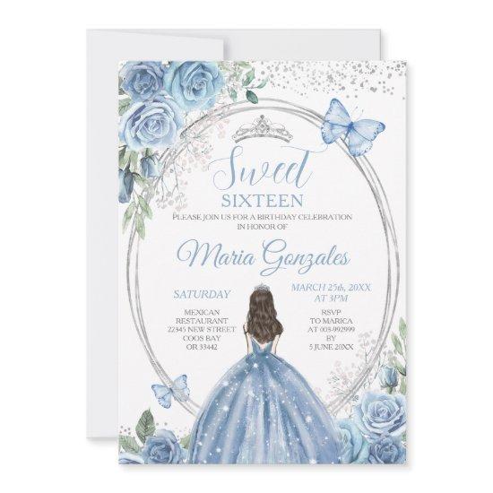 Sweet 16 Mis Quince Dusty Blue & Silver Floral