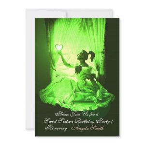 SWEET 16  PARTY,EMERALD GREEN BLACK DAMASK