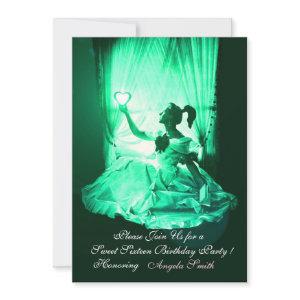 SWEET 16  PARTY,GREEN BLACK DAMASK