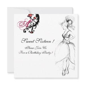 SWEET 16 PARTY MONOGRAM,Red Black White Birthday