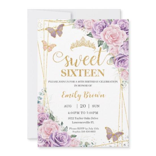 Sweet 16 Purple Lilac Pink Floral Butterflies