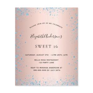 Sweet 16 rose gold blue glitter budget