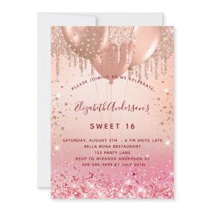 Sweet 16 rose gold pink glitter balloons glam 16th