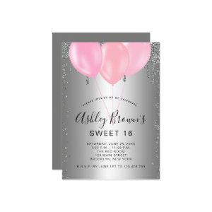 Sweet 16 Silver Pink Glitter Balloons