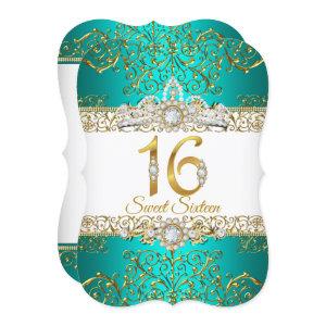Sweet 16 Teal Gold Diamond Glamour Birthday
