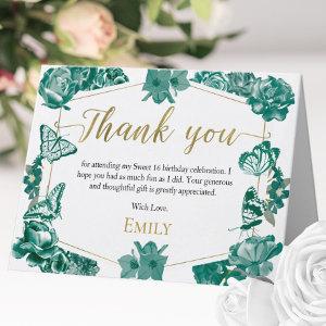 Sweet 16 Thank You Card Butterfly Emerald Green