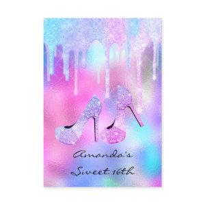 Sweet 16th 15th Drips Holographic Pink High Heels