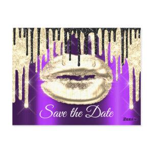 Sweet 16th Bridal Quinceanera Drips Purple Gold Postcard