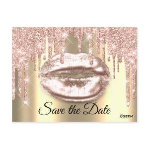 Sweet 16th Bridal Quinceanera Kiss Lips Drips Gold Postcard