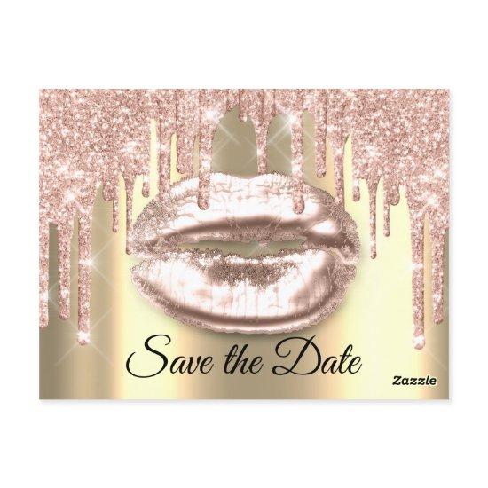 Sweet 16th Bridal Quinceanera Kiss Lips Drips Gold Postcard