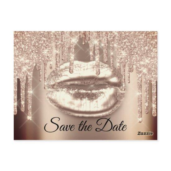 Sweet 16th Bridal Quinceanera Kiss Lips Drips Rose Postcard