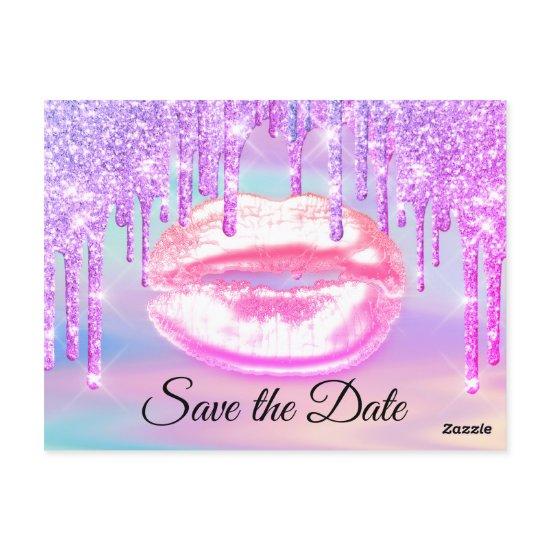 Sweet 16th Bridal Quinceanera Kiss Pink Drips Postcard