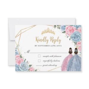 Sweet Pastel Blue Pink Quinceañera Twins Reply RSVP Card