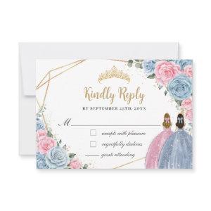 Sweet Pastel Blue Pink Quinceañera Twins Reply RSVP Card