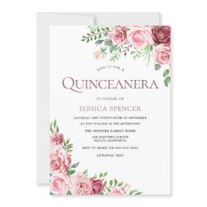 Sweet Pink & Burgundy Roses Quinceanera Invite