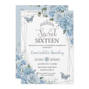 Sweet Sixteen 16 Baby Blue Floral Butterflies 16th