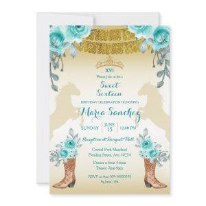 Sweet Sixteen Aqual Teal Turquoise Horse & Boots