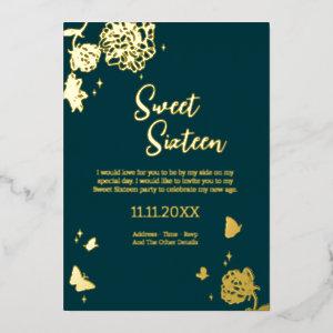 Sweet Sixteen Emerald Green Foil İnvitation
