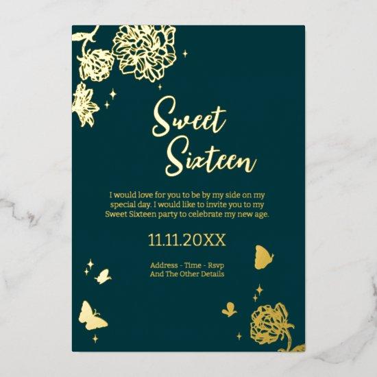 Sweet Sixteen Emerald Green Foil İnvitation