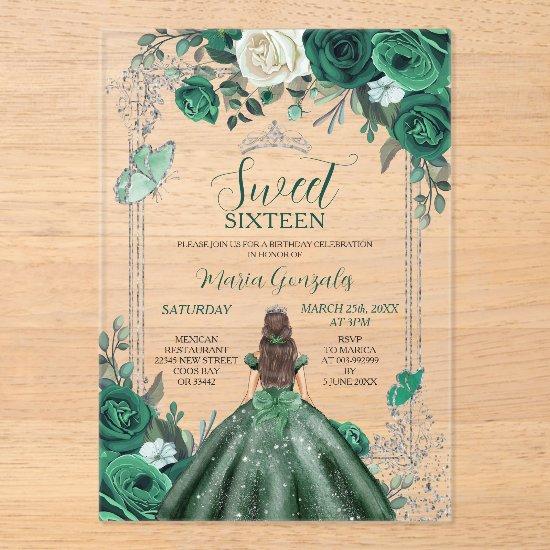Sweet Sixteen Emerald Green & Silver Birthday Acrylic