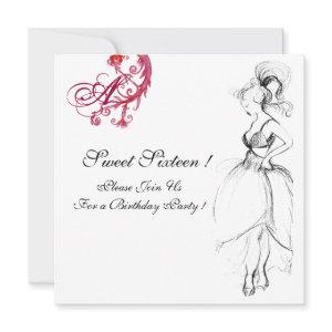SWEET SIXTEEN PARTY MONOGRAM, red black and white