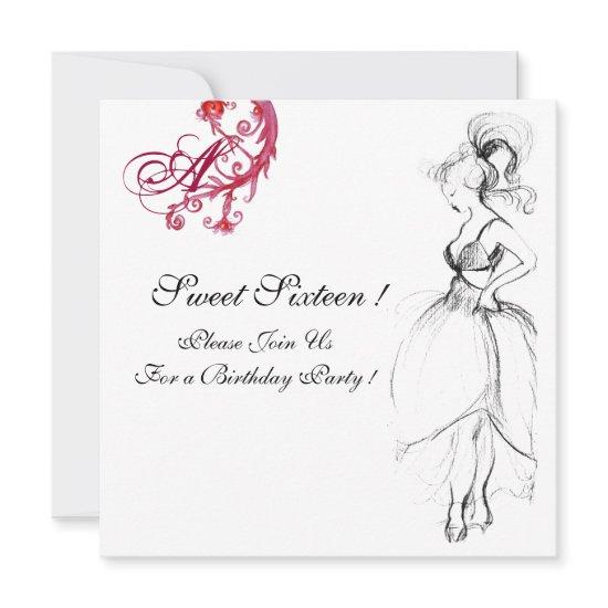 SWEET SIXTEEN PARTY MONOGRAM, red black and white
