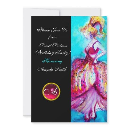 SWEET SIXTEEN PARTY,Red Pink Ruby Monogram Black