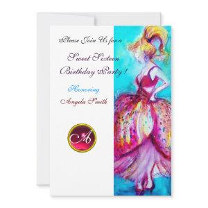 SWEET SIXTEEN PARTY,Red Pink Ruby Monogram