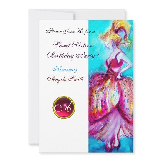 SWEET SIXTEEN PARTY,Red Pink Ruby Monogram
