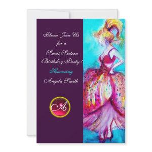 SWEET SIXTEEN PARTY,Red Pink Ruby Monogram Purple