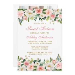 Sweet Sixteen Pink Blush Floral Gold Photo