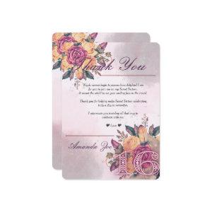 Sweet Sixteen Pink Floral Thank you note Save The Date
