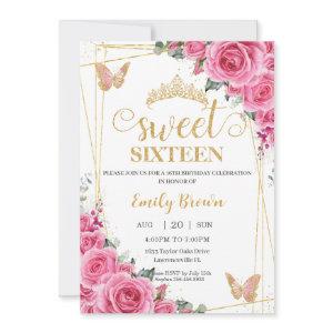 Sweet Sixteen Pink Fuchsia Floral Gold Butterflies