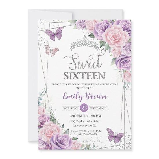Sweet Sixteen Purple Lilac Pink Floral Butterflies