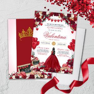 Sweet Valentine's Day Red Rose Floral Quinceanera