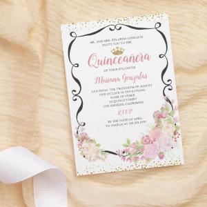 Swirly Black Frame Pink Floral Quinceanera