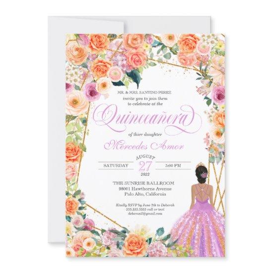 Tangerine Orange Peach Blush Roses Quinceanera Inv