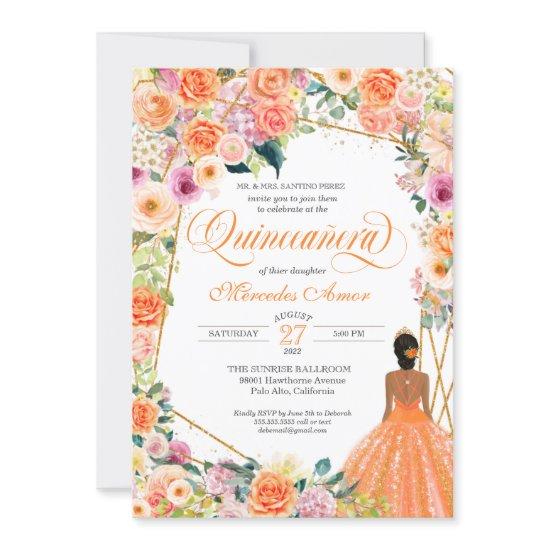 Tangerine Orange Peach Blush Roses Quinceanera