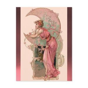 TAROTS / LADY OF THE MOON WITH FLOWERS IN PINK POSTCARD
