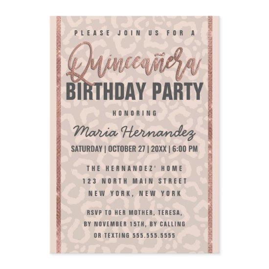 Taupe Pink Rose Gold Glitter Cheetah Quinceañera