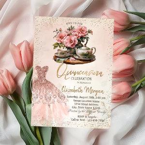 Tea Set Rose Gold Dress Confetti  Quinceañera