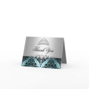 Teal and Black Princess Tiara Thank You Card
