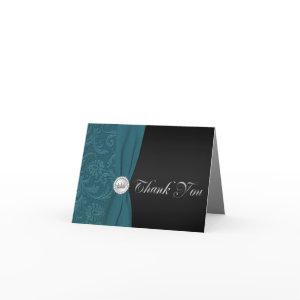Teal and Black Quinceanera Thank You Note Card
