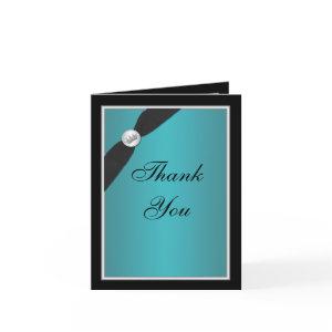 Teal and Black Quinceanera Thank You Note Card