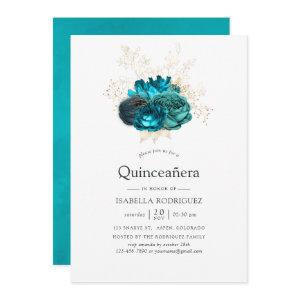 Teal and Gold Floral Quinceañera