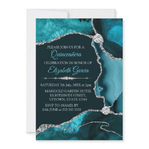 Teal and Silver Glitter Agate Quinceanera
