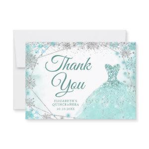 Teal and Silver Snowflake Winter Mis XV Anos Thank You Card