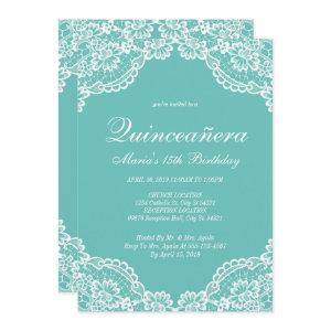 Teal and White Lace Quinceanera