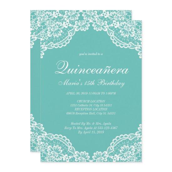 Teal and White Lace Quinceanera